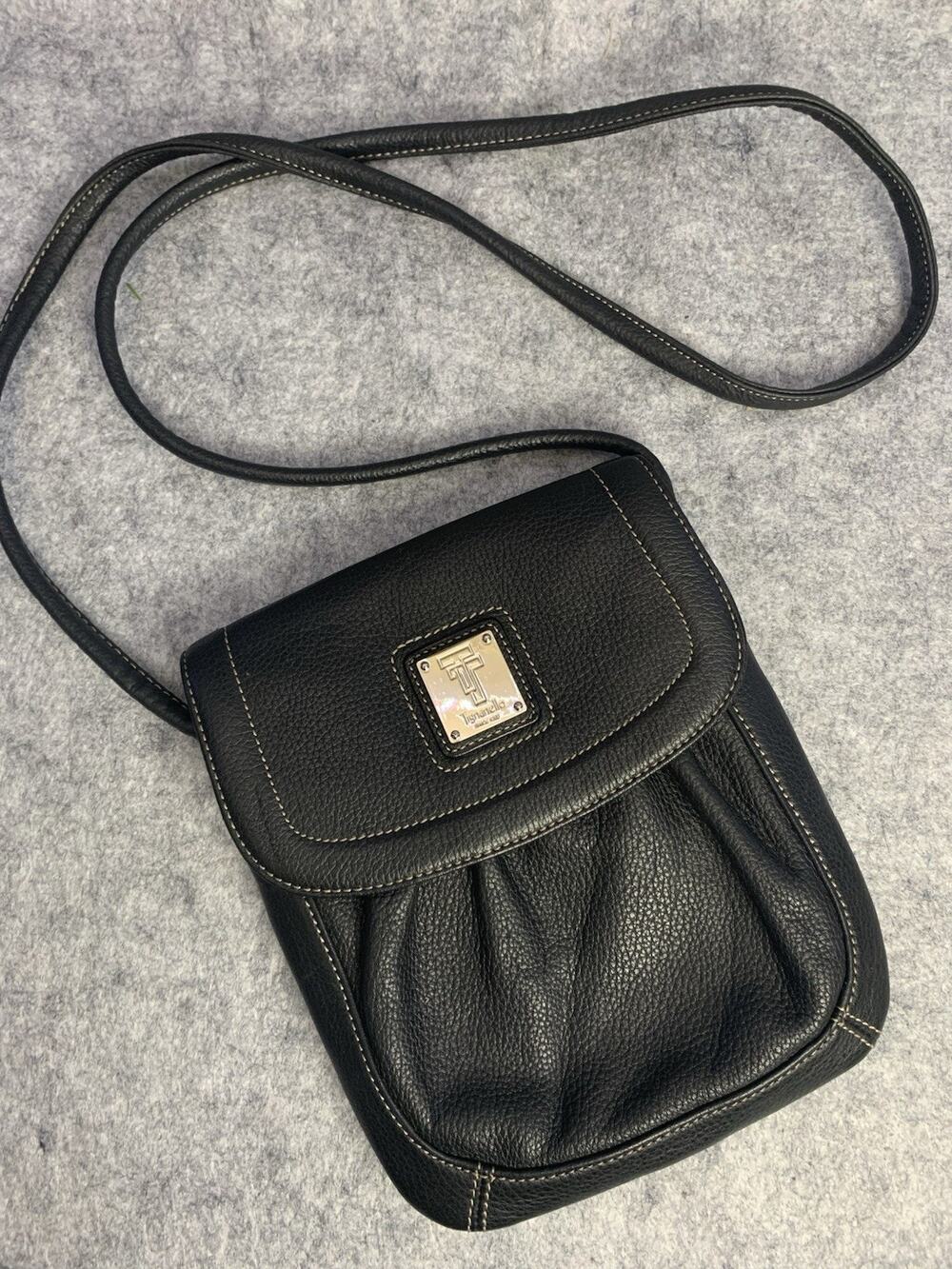 Beautiful Ladies Black Leather Tignanello Crossbody Handbag 7.5x9 Minimalist